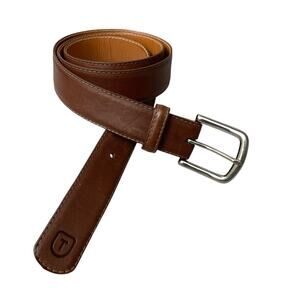 Tecovas Calfskin Leather Belt Mens 40 Brown Silvertone Brass Buckle Handmade 1.5